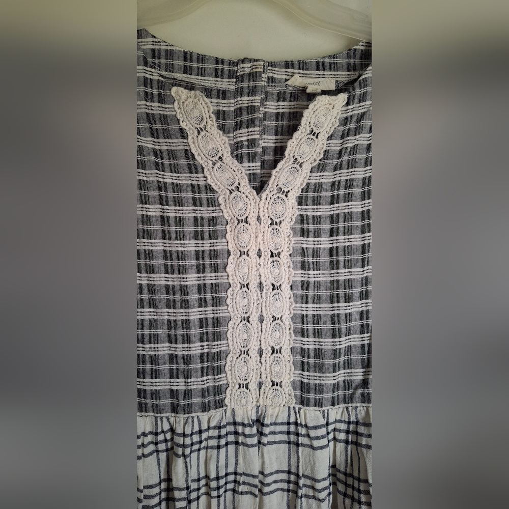 Oddy blue lace sleeve blouse sz L Plaid Goth Lagenlook Casual Romantic Western - Picture 4 of 11